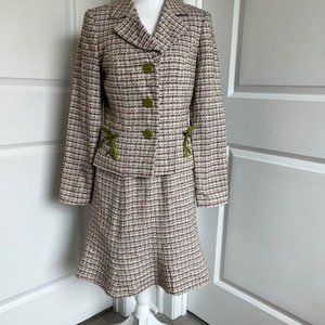 ISABEL & NINA TWEED SKIRT SUIT - SIZE 4 - WHITE/PINK/BLACK/GREEN